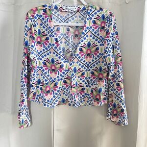 ZARA Women Floral Print Top Button Front Oversized Medium Fairy Festival 19411